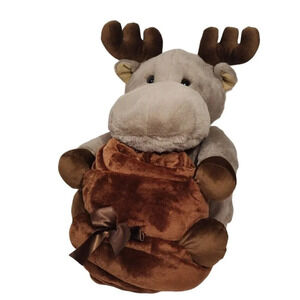 JLA Home Moose Plush Blanket Brown 15 inch Decor  Stuffed Animal NEW W/O Tags